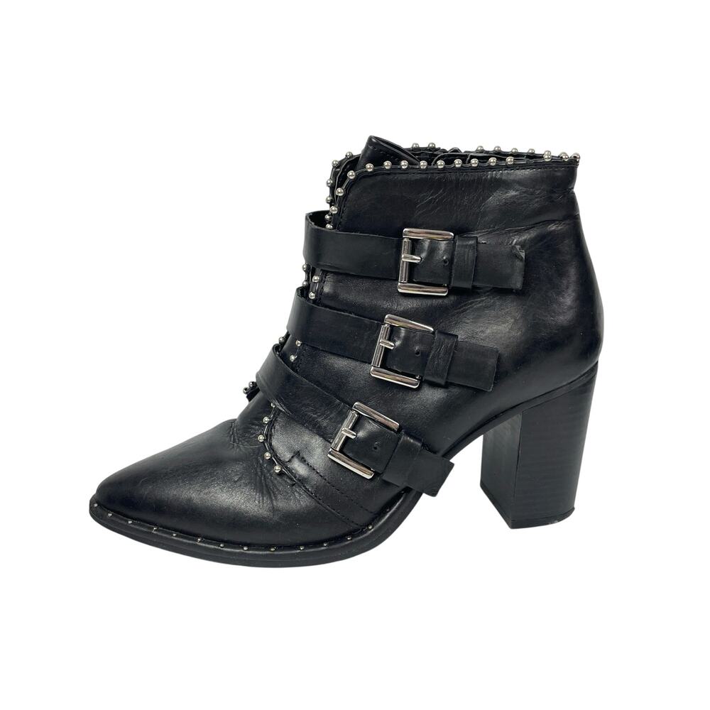 Steve Madden Humble Womens Black Pearl Buckle Straps Pointed Toe Ankle Boots 8.5